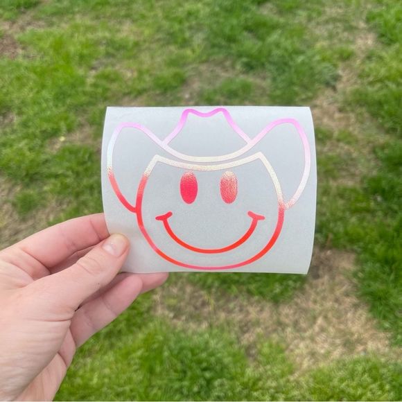 🎄 Cowboy Smiley Face Vinyl Decal - Picture 1 of 10